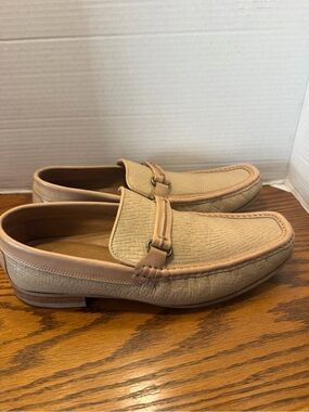 Men’s Donald Pliner Tan Leather Bit Loafers Slip-On Style woven look stylish
